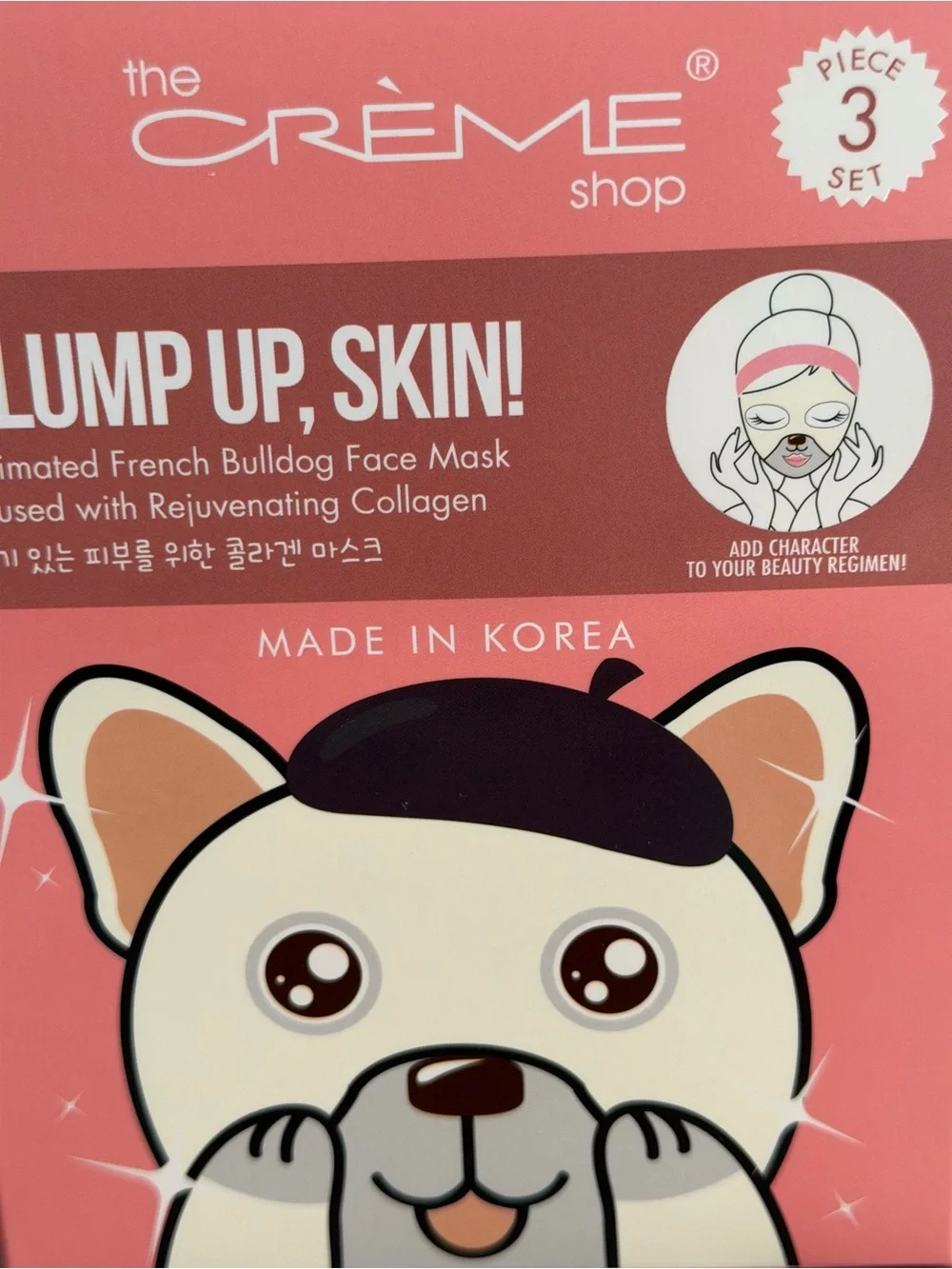 The Crème Shop Pink Animated French Bulldog Plumping Face Mask (3-Pack)